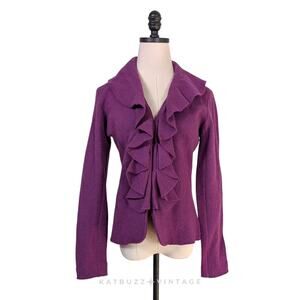 Wool Cardigan Sweater Blazer Jacket Purple S Ruffle Boiled  Fairy Whimsy Orchid